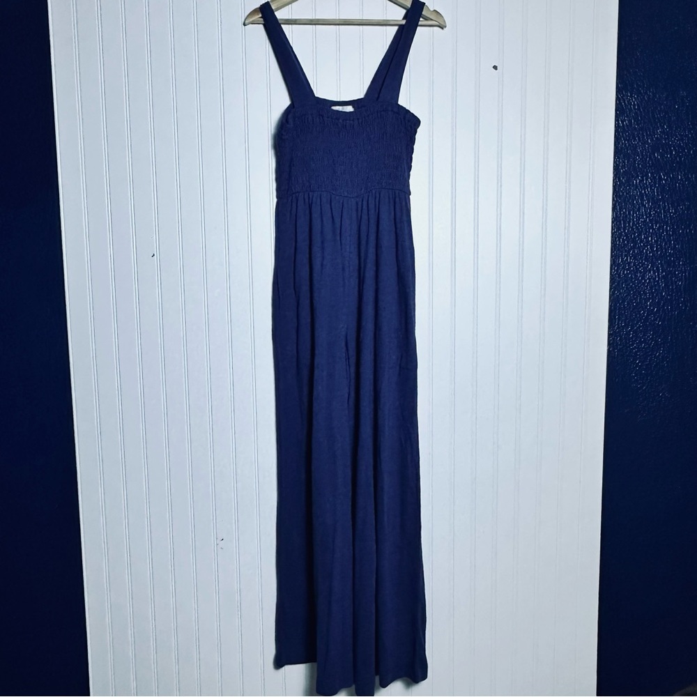 Free People Beach Smocked Wide Leg Jumpsuit  "Beach Blue” Pockets Casual S NWOT - Picture 5 of 10